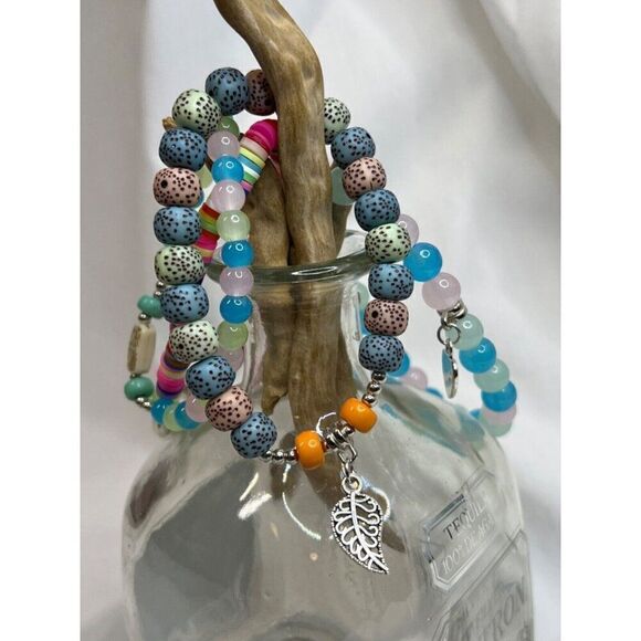 Turquoise Black Lava Heart Boho Stretch Stack Beaded Bracelets Set Of 4 HOT PINK - Picture 5 of 14